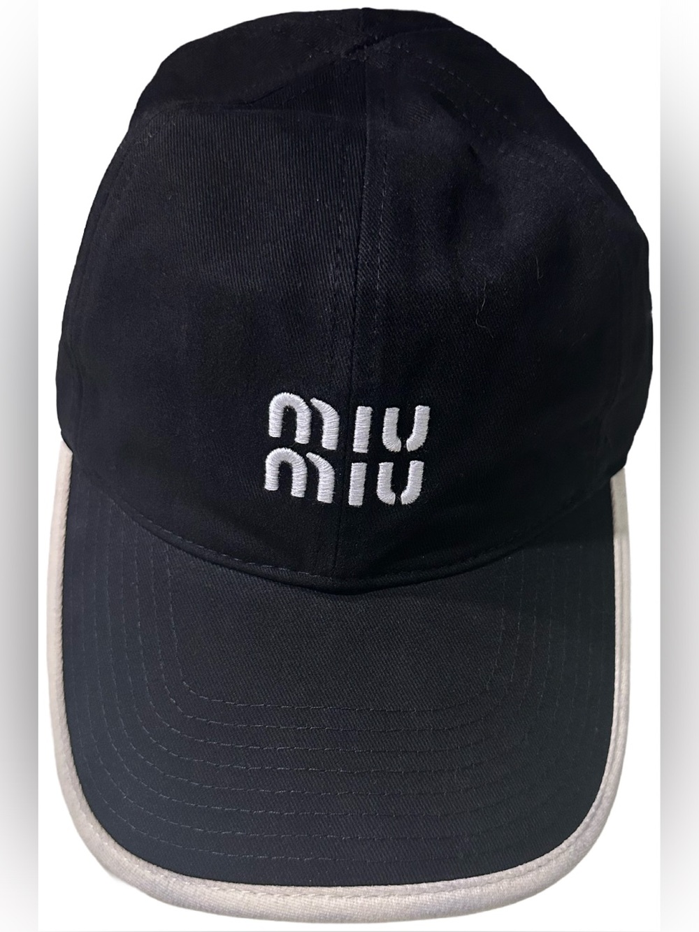 Miu Miu Black Cap with White Logo and White Trim
